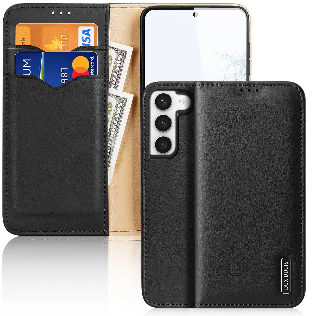 Dux Ducis Hivo case Samsung Galaxy S23+ flip case tegnebog stativ RFID blocker sort