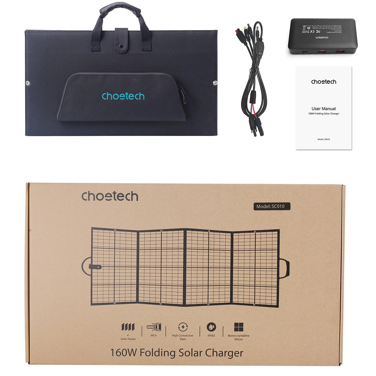 Choetech SC010 solopladning til turister, foldbar, 160W - sort