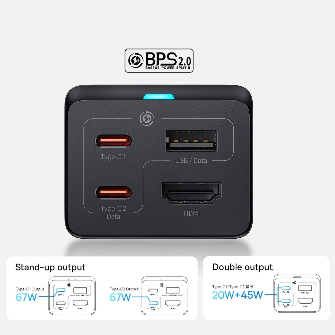 Baseus hurtigoplader GaN5 Pro HUB HDMI 2 x USB-C / USB-A / HDMI 4K 30Hz 1,5m sort + USB-C kabel - USB-C 100W 40Gb / s (USB4) 1m (CCGP110201)