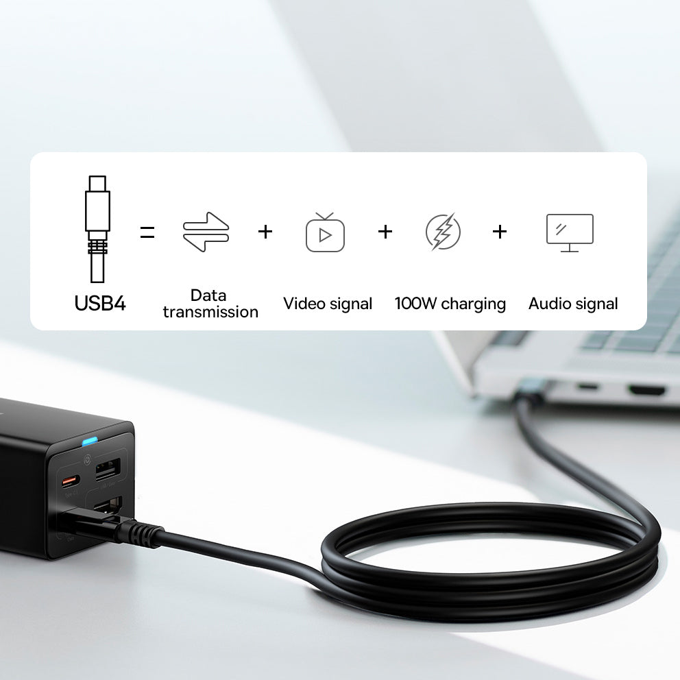 Baseus fast charger GaN5 Pro HUB HDMI 2 x USB-C / USB-A / HDMI 4K 30Hz 1.5m black + USB-C cable - USB-C 100W 40Gb/s (USB4) 1m (CCGP110201)