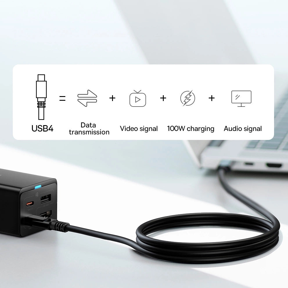 Baseus hurtigoplader GaN5 Pro HUB HDMI 2 x USB-C / USB-A / HDMI 4K 30Hz 1,5m sort + USB-C kabel - USB-C 100W 40Gb / s (USB4) 1m (CCGP110201)
