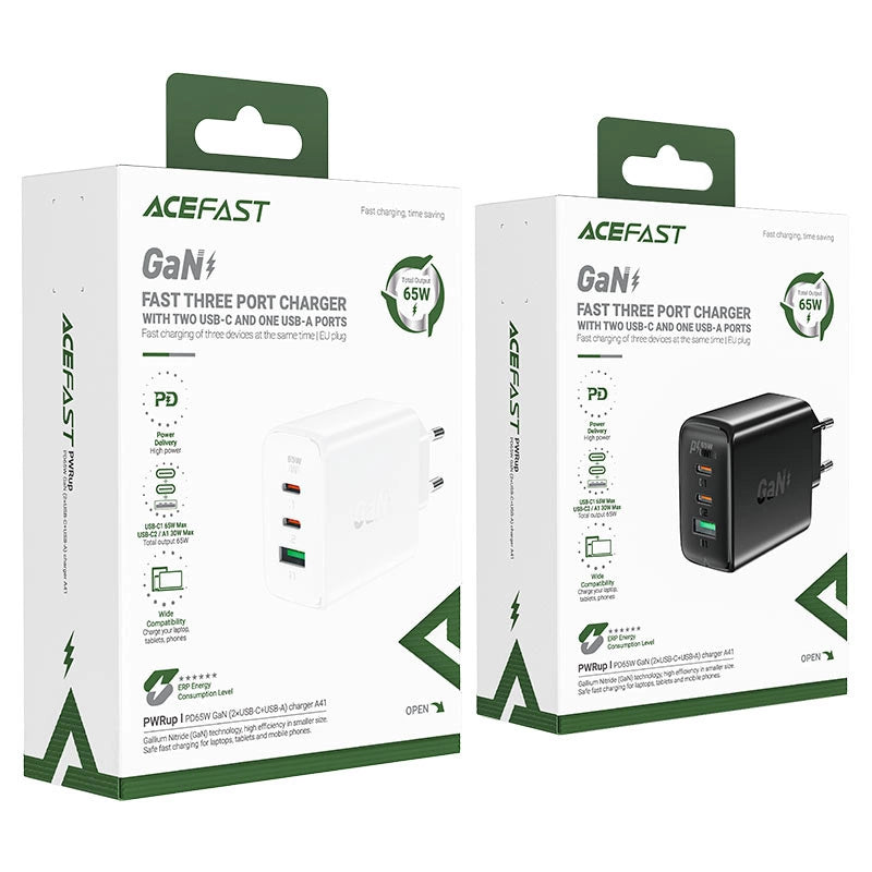Acefast hurtigoplader GaN (2x USB-C / USB-A) PPS / PD / QC4 + 65W hvid (A41)