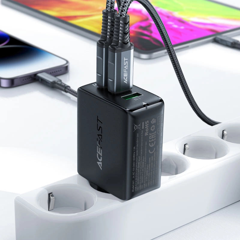 Acefast hurtigoplader GaN (2x USB-C / USB-A) PPS / PD / QC4 + 65W hvid (A41)