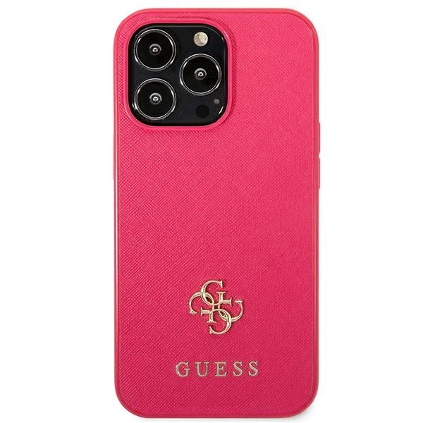 Guess Saffiano 4G Small Metal Logo-hylster til iPhone 13 Pro / 13 - pink