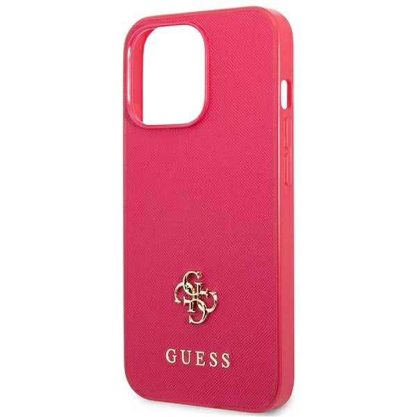 Guess Saffiano 4G Small Metal Logo-hylster til iPhone 13 Pro / 13 - pink