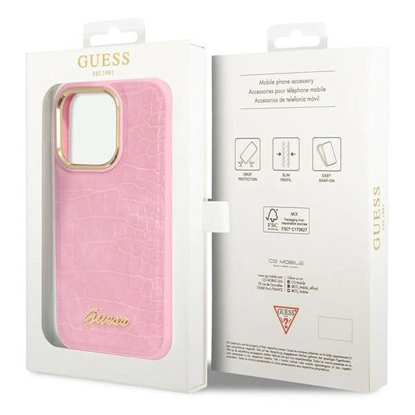 Guess Croco Collection æske til iPhone 14 Pro - pink
