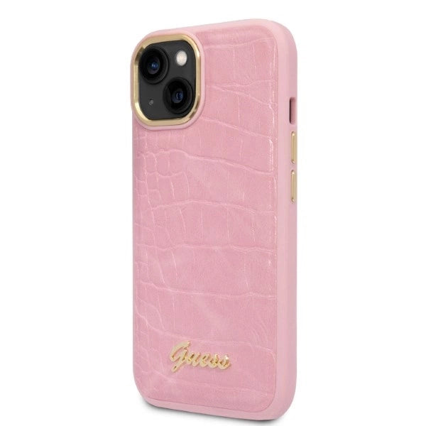 Guess Croco Collection æske til iPhone 14 Plus - pink