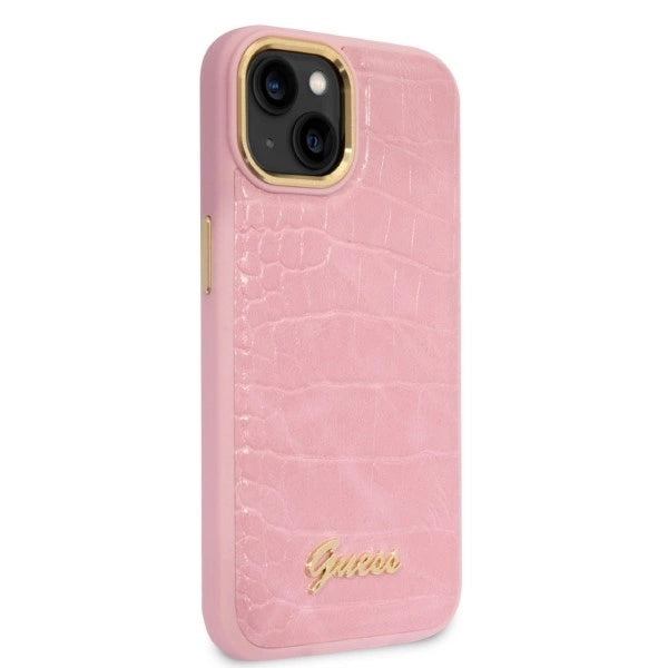 Guess Croco Collection æske til iPhone 14 Plus - pink