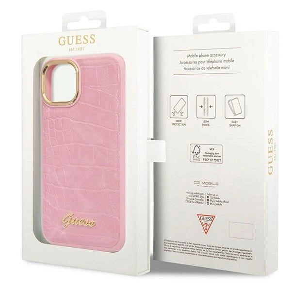 Guess Croco Collection æske til iPhone 14 Plus - pink