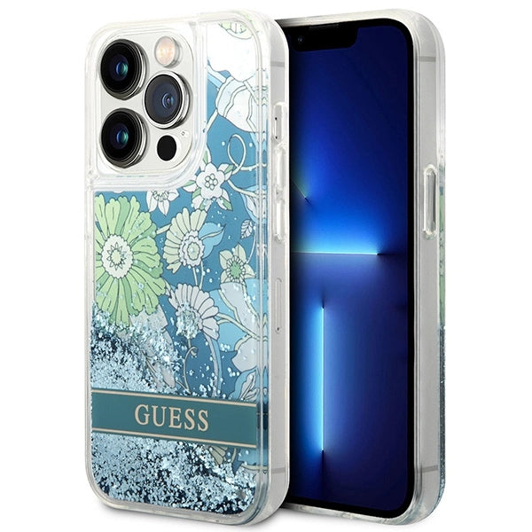 Guess Flower Liquid Glitter case til iPhone 14 Pro Max - grøn