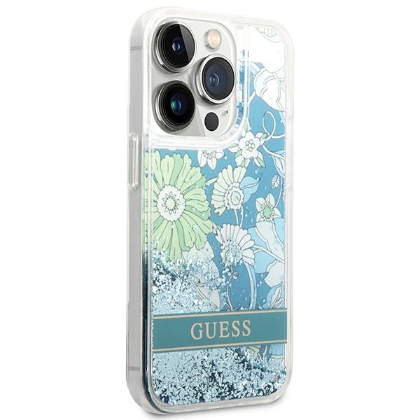 Guess Flower Liquid Glitter case til iPhone 14 Pro Max - grøn