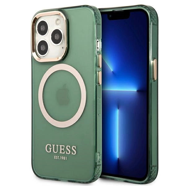 Guess GUHMP13LHTCMA iPhone 13 Pro / 13 6.1" grøn/khaki hårdkasse Guld Outline Translucent MagSafe