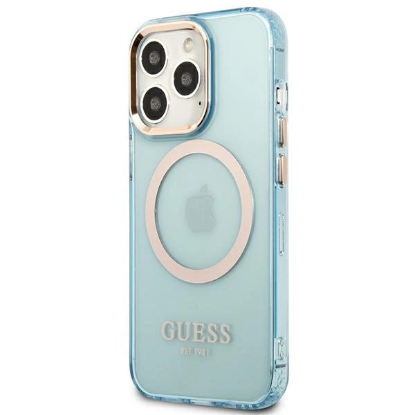 Guess Gold Outline Gennemskinnelig MagSafe-hylster til iPhone 13 Pro / iPhone 13 - blå