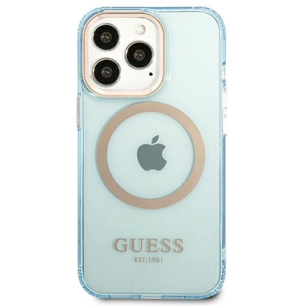 Guess Gold Outline Gennemskinnelig MagSafe-hylster til iPhone 13 Pro / iPhone 13 - blå