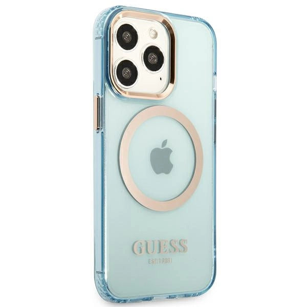 Guess Gold Outline Gennemskinnelig MagSafe-hylster til iPhone 13 Pro / iPhone 13 - blå
