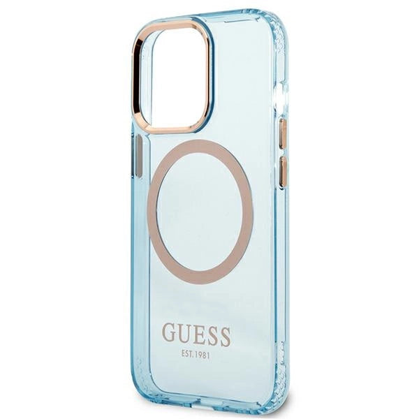 Guess Gold Outline Gennemskinnelig MagSafe-hylster til iPhone 13 Pro / iPhone 13 - blå