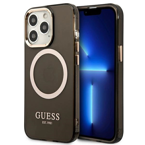Guess Gold Outline Gennemskinnelig MagSafe Case til iPhone 13 Pro / iPhone 13 - sort