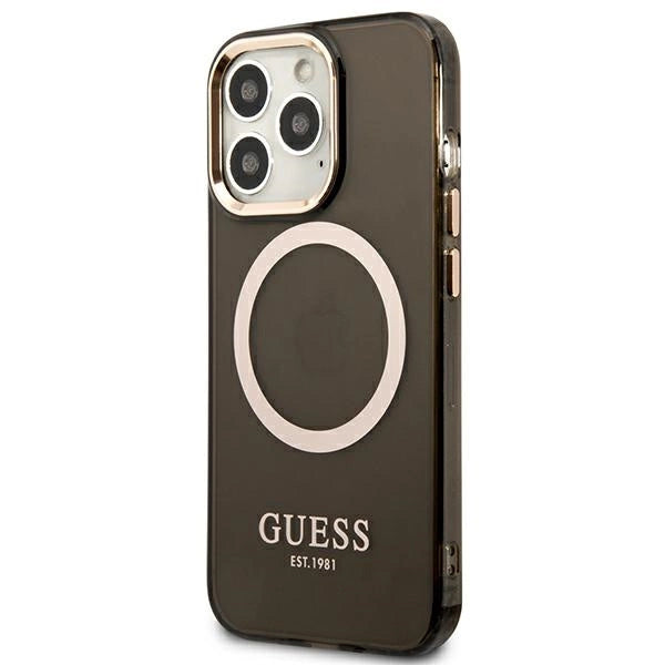 Guess Gold Outline Gennemskinnelig MagSafe Case til iPhone 13 Pro / iPhone 13 - sort