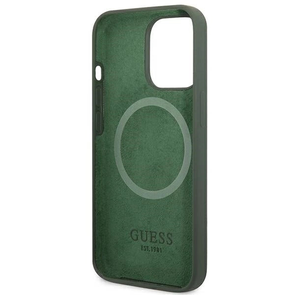 Guess Silicone Logo Plate MagSafe-kasse til iPhone 13 Pro / iPhone 13 - grøn