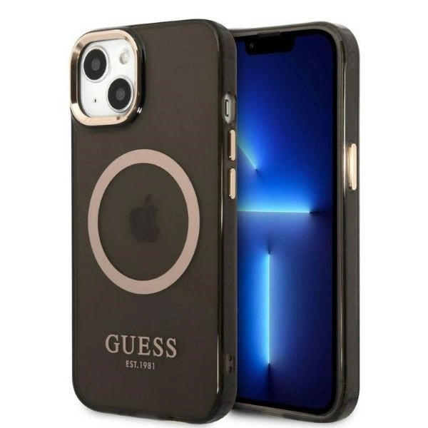 Guess Gold Outline Gennemskinnelig MagSafe-hylster til iPhone 13 - sort