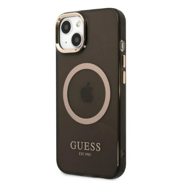Guess Gold Outline Gennemskinnelig MagSafe-hylster til iPhone 13 - sort