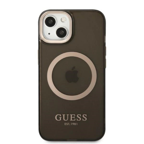 Guess Gold Outline Gennemskinnelig MagSafe-hylster til iPhone 13 - sort
