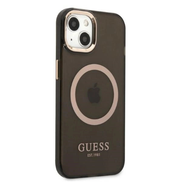 Guess Gold Outline Gennemskinnelig MagSafe-hylster til iPhone 13 - sort