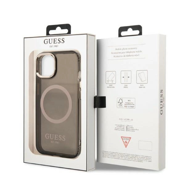 Guess Gold Outline Gennemskinnelig MagSafe-hylster til iPhone 13 - sort