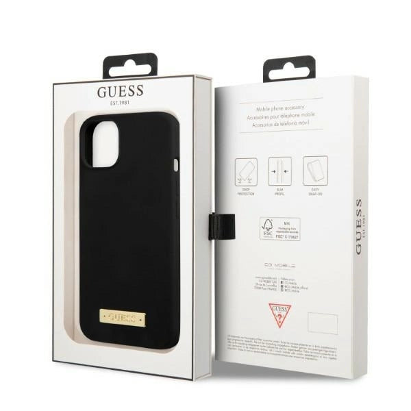 Guess GUHMP13MSPLK iPhone 13 6.1" sort/sort hårdkasse Silicone Logo Plate MagSafe