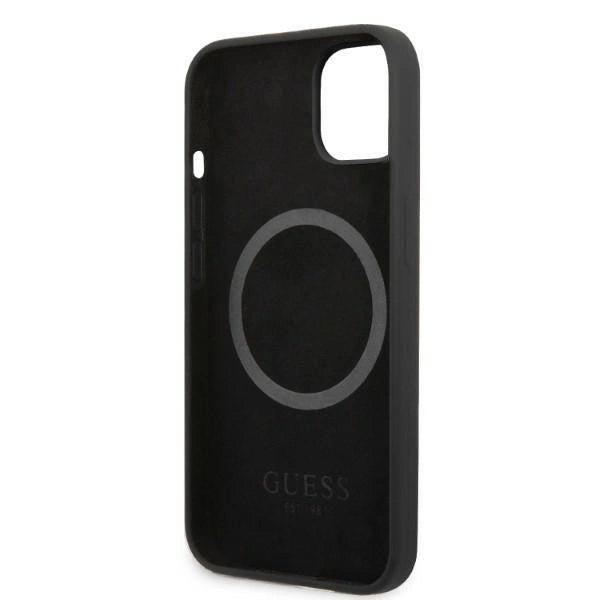 Guess Silicone Logo Plate MagSafe-kasse til iPhone 13 mini - sort