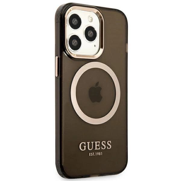 Guess Gold Outline Translucent MagSafe-foder for iPhone 13 Pro Max - sort