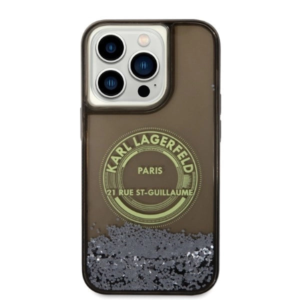 Karl Lagerfeld Liquid Glitter RSG fodtøj til iPhone 14 Pro - sort