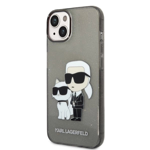 Karl Lagerfeld Glitter Karl&Choupette-foder til iPhone 14 Plus - sort