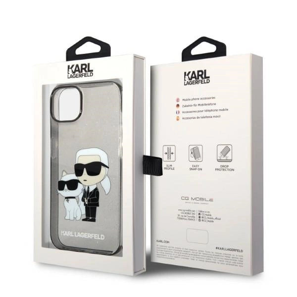Karl Lagerfeld Glitter Karl&Choupette-foder til iPhone 14 Plus - sort