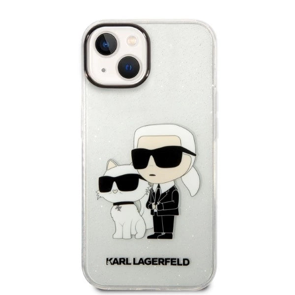 Karl Lagerfeld Glitter Karl & Choupette-foder for iPhone 14 Plus - gennemsigtigt