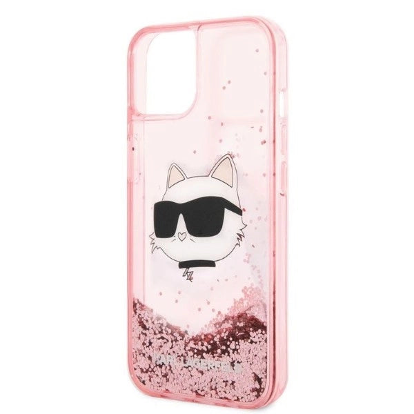 Karl Lagerfeld Glitter Choupette hovedkasse til iPhone 14 Plus - lyserød