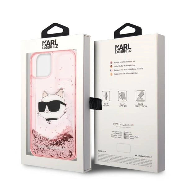 Karl Lagerfeld Glitter Choupette hovedkasse til iPhone 14 Plus - lyserød