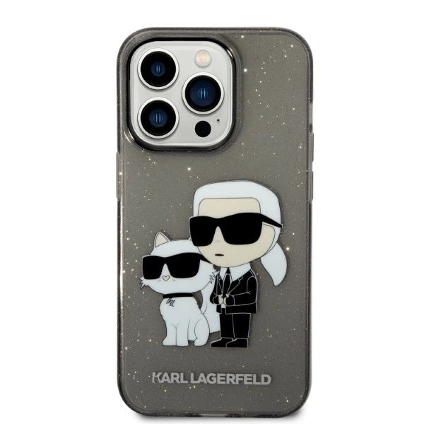 Karl Lagerfeld Glitter Karl & Choupette-foder for iPhone 14 Pro Max - sort