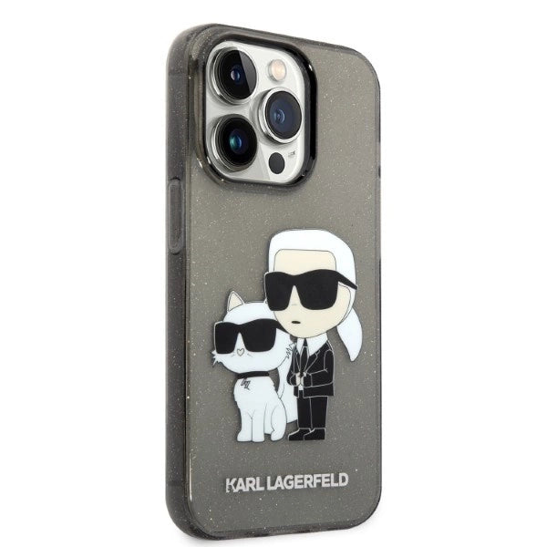 Karl Lagerfeld Glitter Karl & Choupette-foder for iPhone 14 Pro Max - sort
