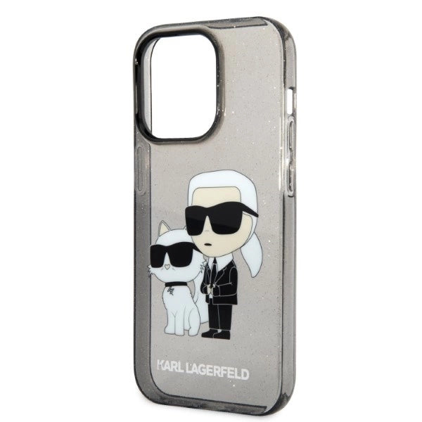 Karl Lagerfeld Glitter Karl & Choupette-foder for iPhone 14 Pro Max - sort