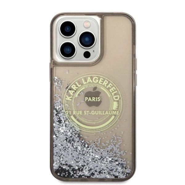 Karl Lagerfeld Liquid Glitter RSG fodtøj til iPhone 14 Pro Max - sort