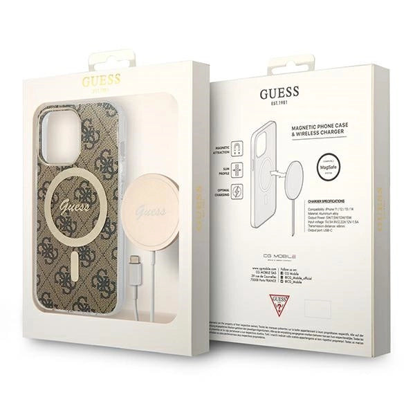 Set Guess GUBPP13LH4EACSW Case+ Charger iPhone 13 Pro brun/brun hard case 4G Print MagSafe