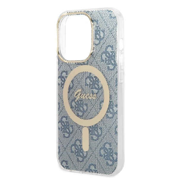 Set Guess GUBPP14LH4EACSB Case+ Charger iPhone 14 Pro 6,1" blå/blå hårdkasse 4G Print MagSafe