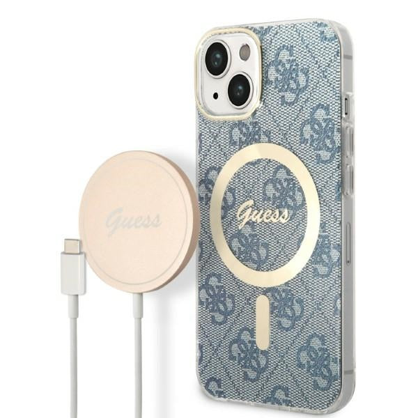 Set Guess GUBPP14MH4EACSB Case+ Charger iPhone 14 Plus 6,7" blå/blå hårdkasse 4G Print MagSafe