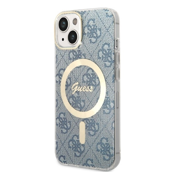Set Guess GUBPP14MH4EACSB Case+ Charger iPhone 14 Plus 6,7" blå/blå hårdkasse 4G Print MagSafe