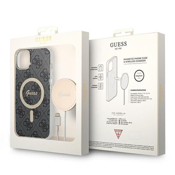 Set Guess GUBPP14MH4EACSK Case+ Charger iPhone 14 Plus 6,7" sort/sort hard case 4G Print MagSafe