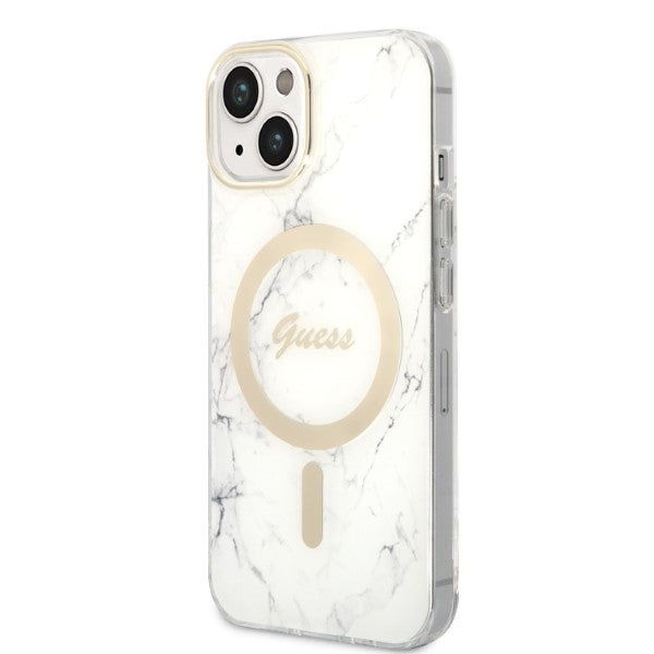 Set Guess GUBPP14MHMEACSH Case+ Charger iPhone 14 Plus 6,7" hvid/hvid hårdkasse Marble MagSafe