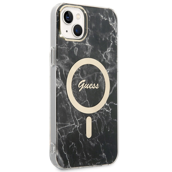 Set Guess GUBPP14MHMEACSK Case+ Charger iPhone 14 Plus 6,7" sort/sort hårdkasse Marble MagSafe