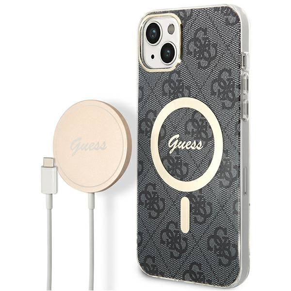 Set Guess GUBPP14SH4EACSK Case+ Charger iPhone 14 6.1" sort/sort hard case 4G Print MagSafe