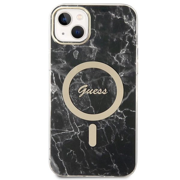 Set Guess GUBPP14SHMEACSK Case+ Charger iPhone 14 6.1" sort/sort hard case Marble MagSafe